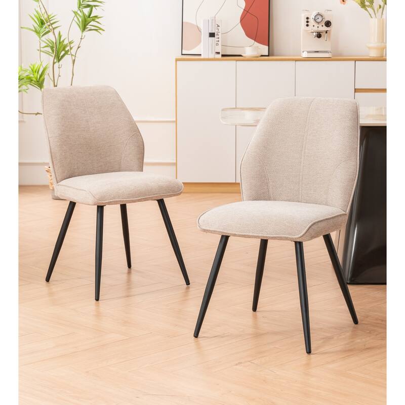 Set of 2 Modern Dining Chairs, Armless Upholstered Side Chairs - Cream
