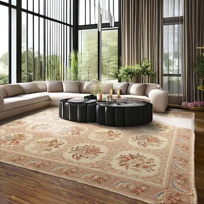 Hand Woven Beige Multi Aubusson Wool Traditional Oriental Area Rug - 9' 8'' x 11' 8''