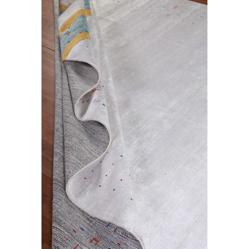 Hand Knotted Oriental 100% Wool Carpet Tribal Stripe Greys & Charcoal Gabbeh Area Rug - 12' 0'' X 9' 2''