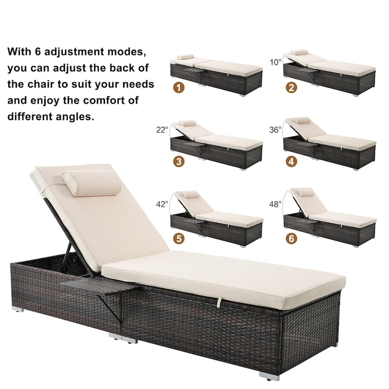 Rattan Outdoor Patio Reclining Chair and Side Table,Set of 2