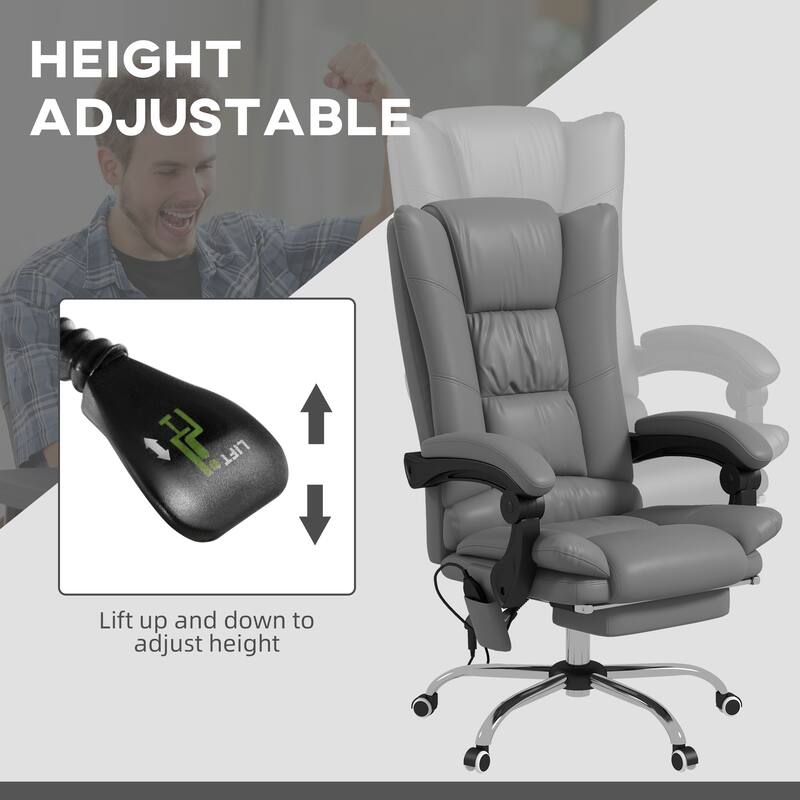 High-Back Executive Chair with Vibration Massage, Lumbar Heating, Swivel Wheels, and PU Leather Upholstery