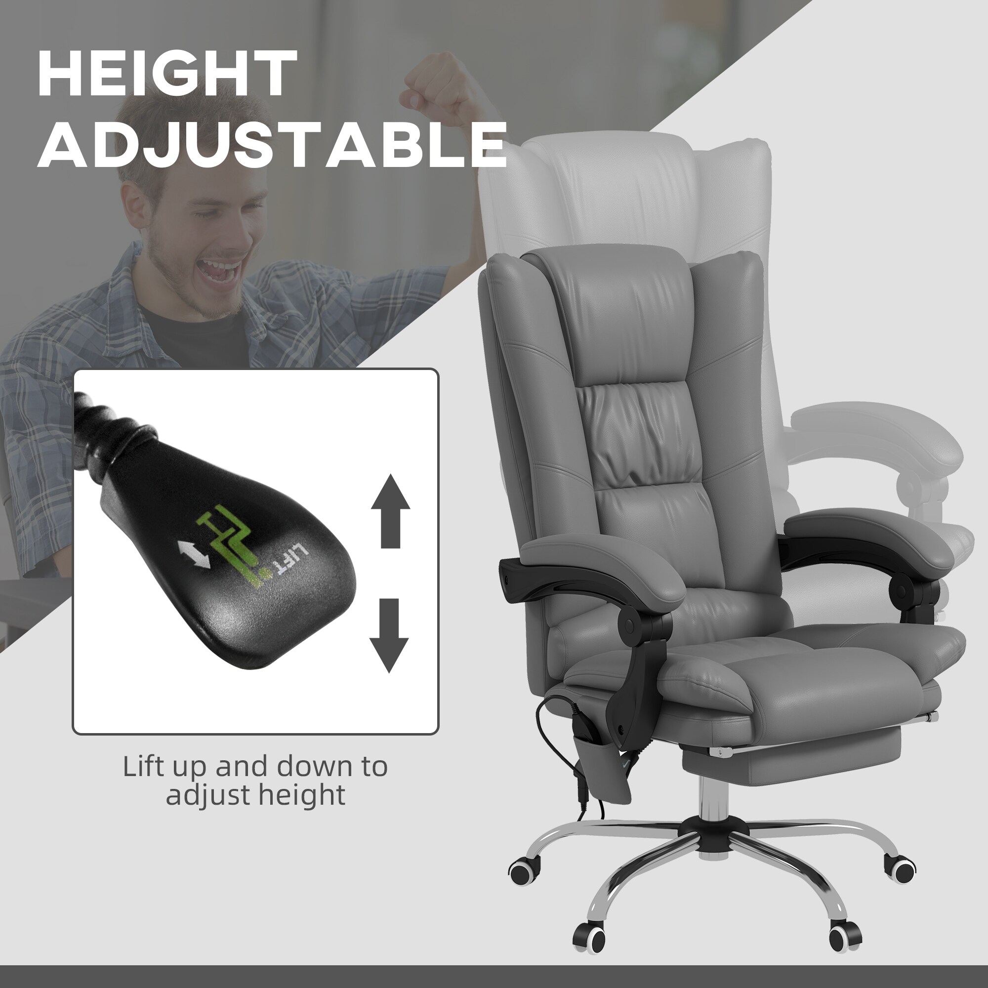 Vibrating Massage Executive Office Chair with 3-Level Heat,Footrest,Adjustable  Height - Bed Bath & Beyond - 42343109