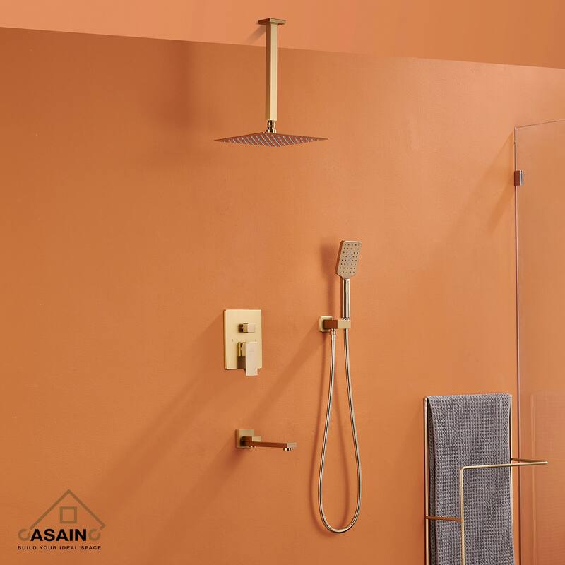 3Spray Pattern 12 in Ceiling Mount Shower Head, Tub Spout and