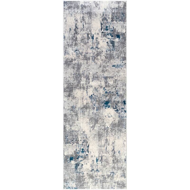 Livabliss Industrial Aisha Abstract Area Rug - 2'7" x 7'7" - Grey / Blue