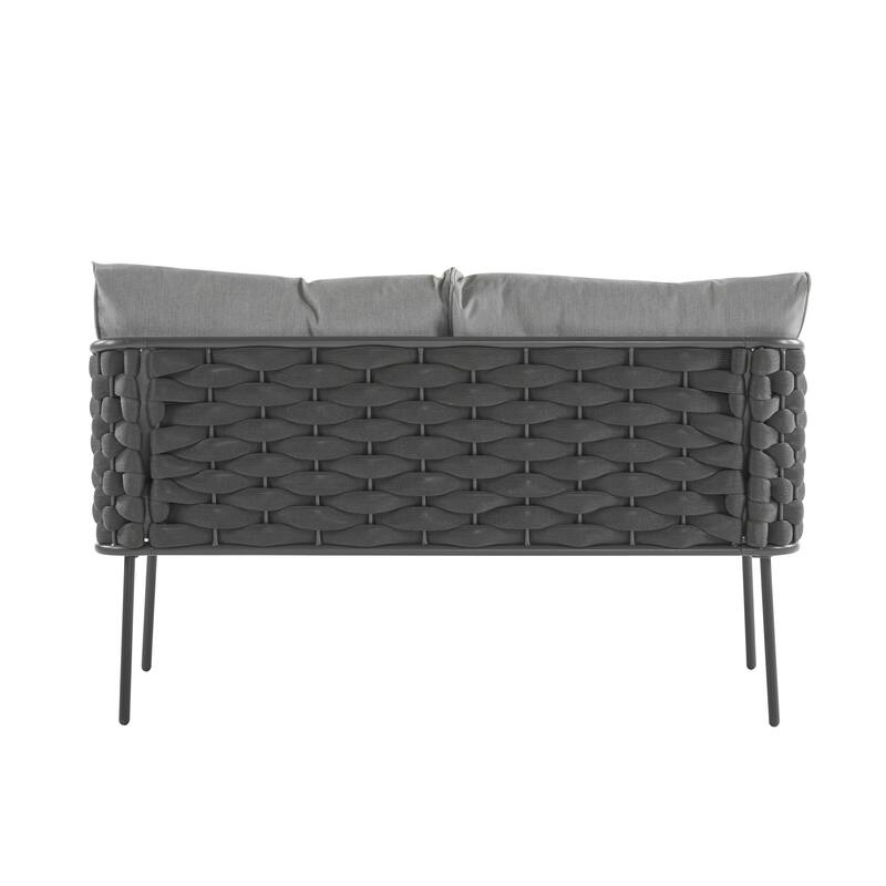 4 Piece Outdoor Conversation Furniture Set, Patio Rope Weaving Sofa Set with Waterproof Cushion and Coffee Tabl
