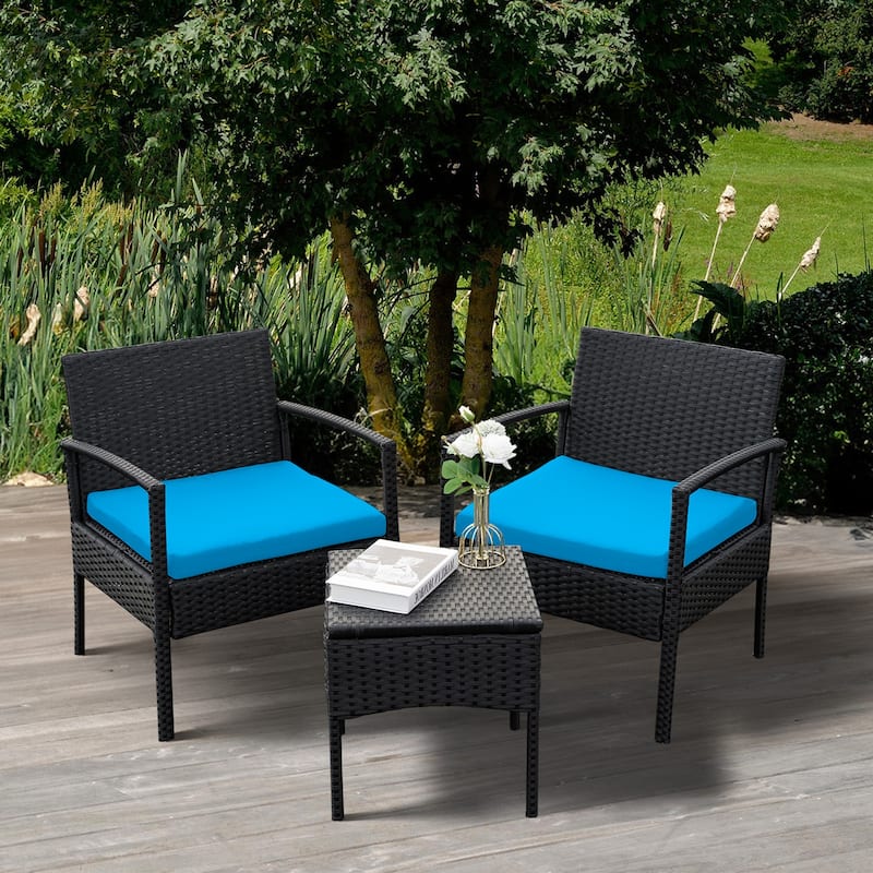 3 PCS Outdoor Patio Bistro, Rattan Conversation Chairs Set, Balcony Furniture Set - 28"H x 23.3"W x 23.3"D