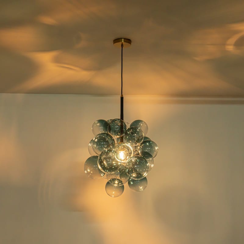 1-Light Modern Glam Sputnik Cluster, Glass Globe Bubble Chandelier for Dining Rooms, Foyers, Hallways
