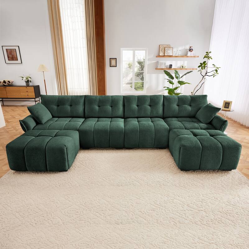 Modular 4-Seat Chenille Sofa Set with 2 Ottomans, High-Resilience Cushions and Solid Wood Frame