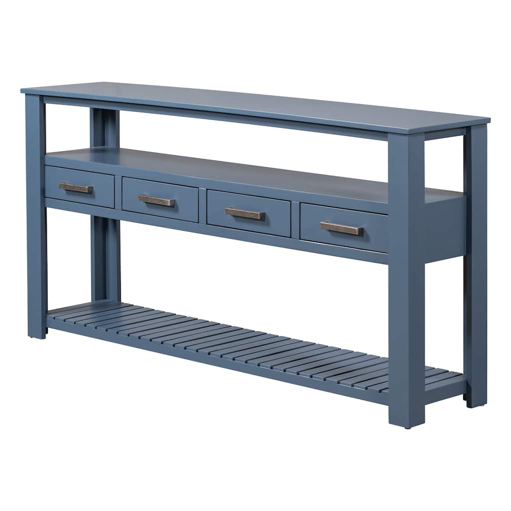 Entryway Table Sofa Table Navy Blue Side Table with 4 Drawers, Modern Console Table Coffee Table with Open Shelves