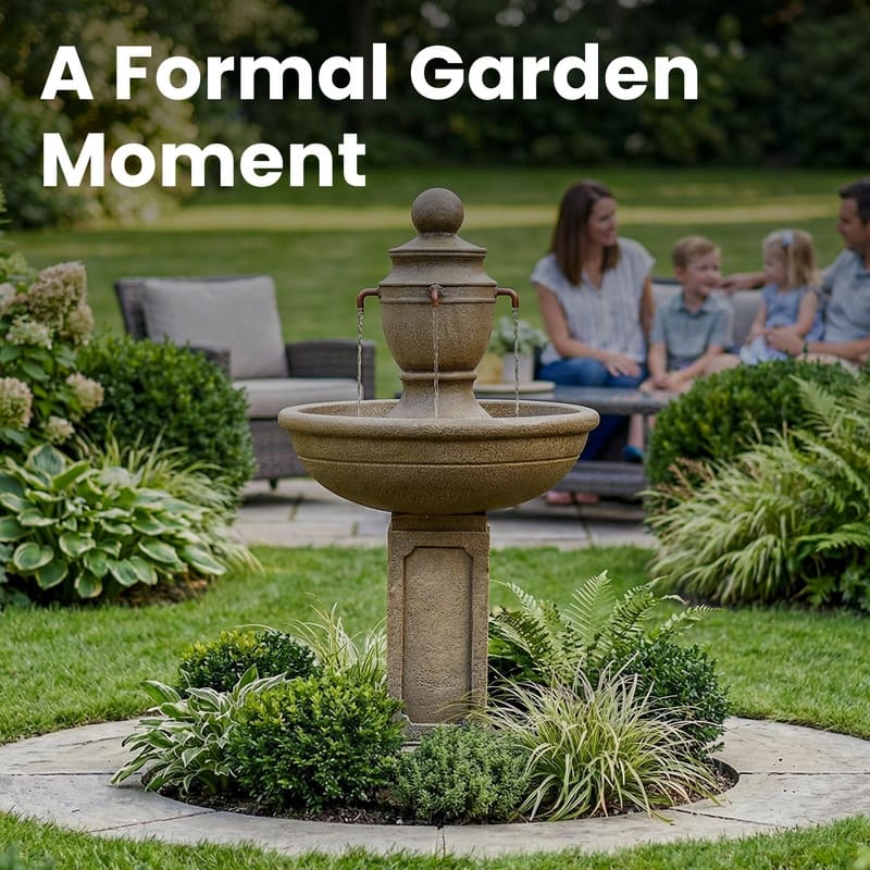 Classic Urn Pedestal Outdoor Water Fountain with 3 Spouts for Garden Patio Backyard Décor