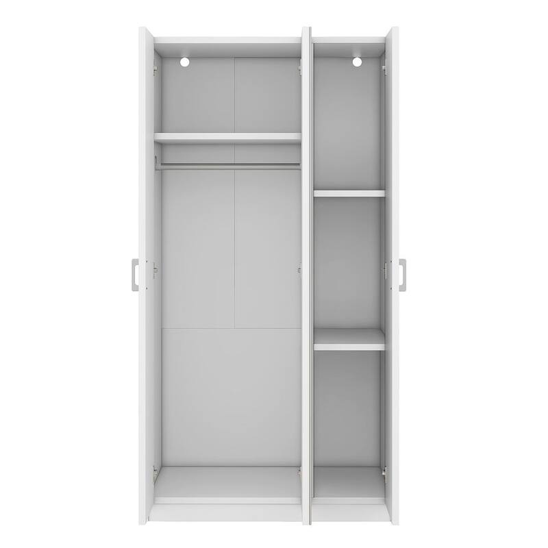 Modern 3 Door Wardrobe with Mirror, 3 Drawers, Hanging Rod - N/A