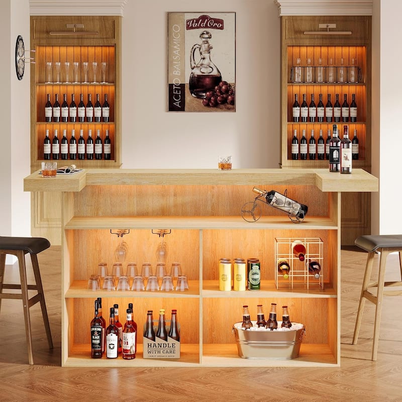 4-Tier Wooden Bar Table, 70.9" Large Home Bar Unit with Storage Shelves for Home, Patio, Basement