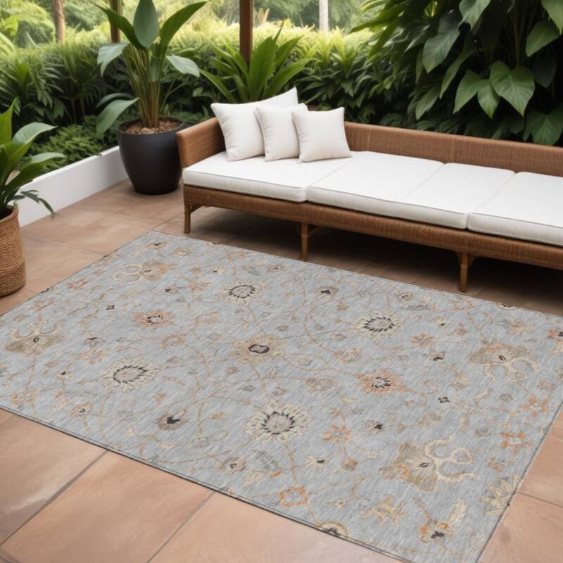 HomeRoots Floral Traditional Rectangle Outdoor Rug - 9' X 12'