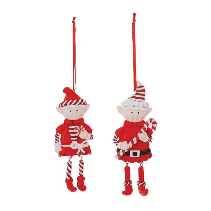 Clay Elf Christmas Ornament - 5.25" - Red and White - 12ct