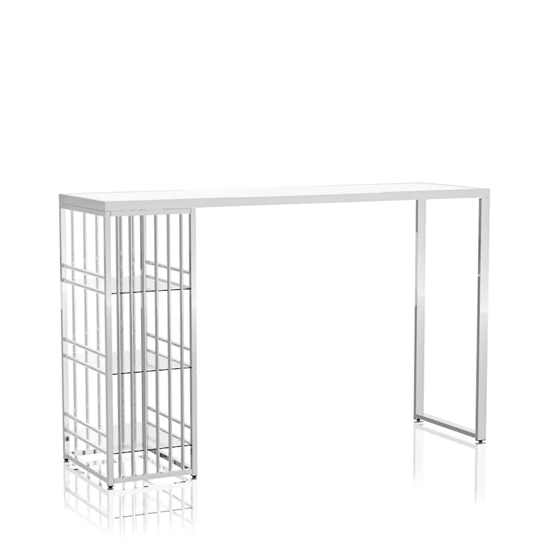 Marburry Contemporary Chrome 65-inch Wide Glass Top Bar Table by Furniture of America