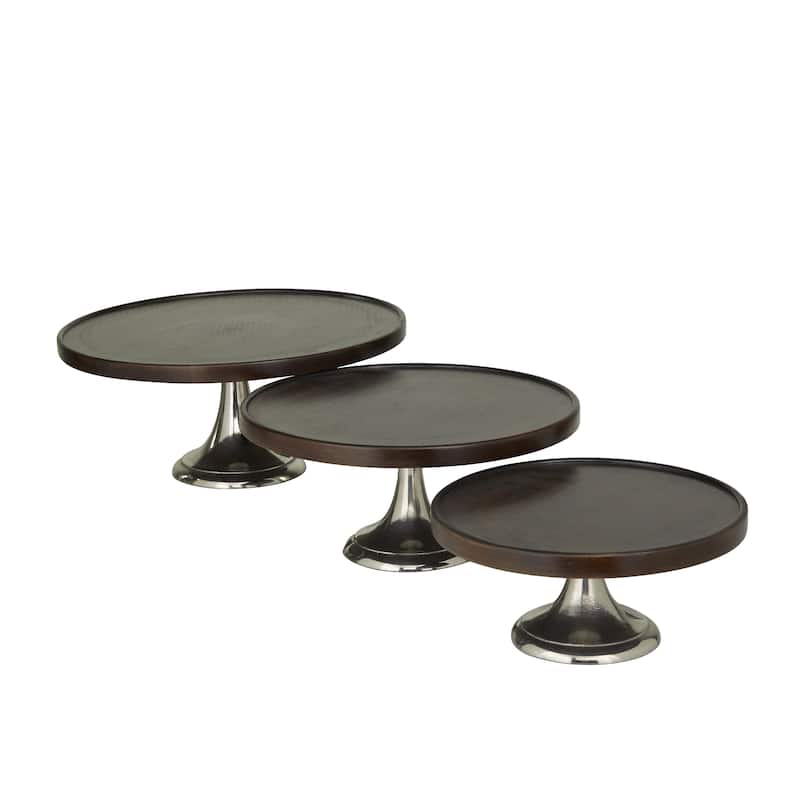 Mango Wood Decorative Cake Stand with Silver Aluminum Cone Base - Set of 3 Brown - Roche River Decor