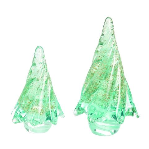 Set of 2 Green Flecked Trees Christmas Tabletop Decors 8"