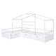 preview thumbnail 8 of 20, Twin Size House Platform Bed with 3 Storage Drawers, Wooden Daybed for 2, L -Shaped Double Bedframe with Roof & Fence