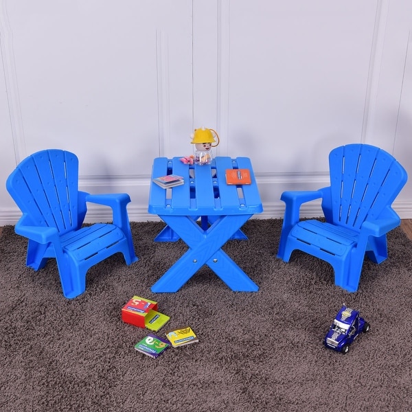 Shop Costway Plastic Children Kids Table & Chair Set 3-Piece Play Furniture In/Outdoor Blue ...