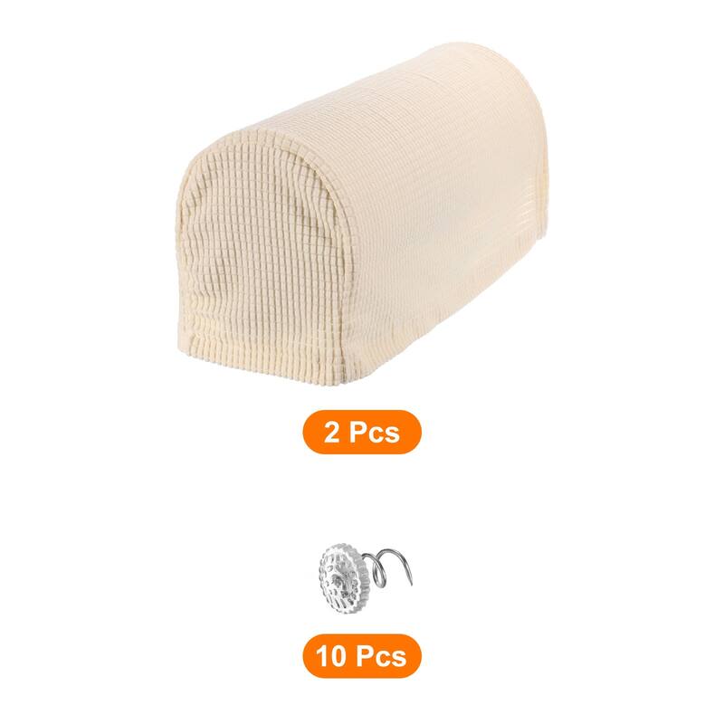 Stretch Armrest Cover Armchair Anti-Slip for Sofa Couch w/Twist Pins - Ivory-White