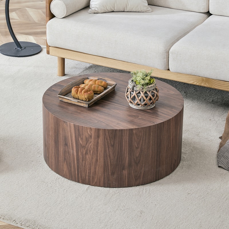 Simple deep walnut cylindrical coffee table, 27.5-inch diameter x 12 inch height,MDF material living room furniture - Dark Walnut
