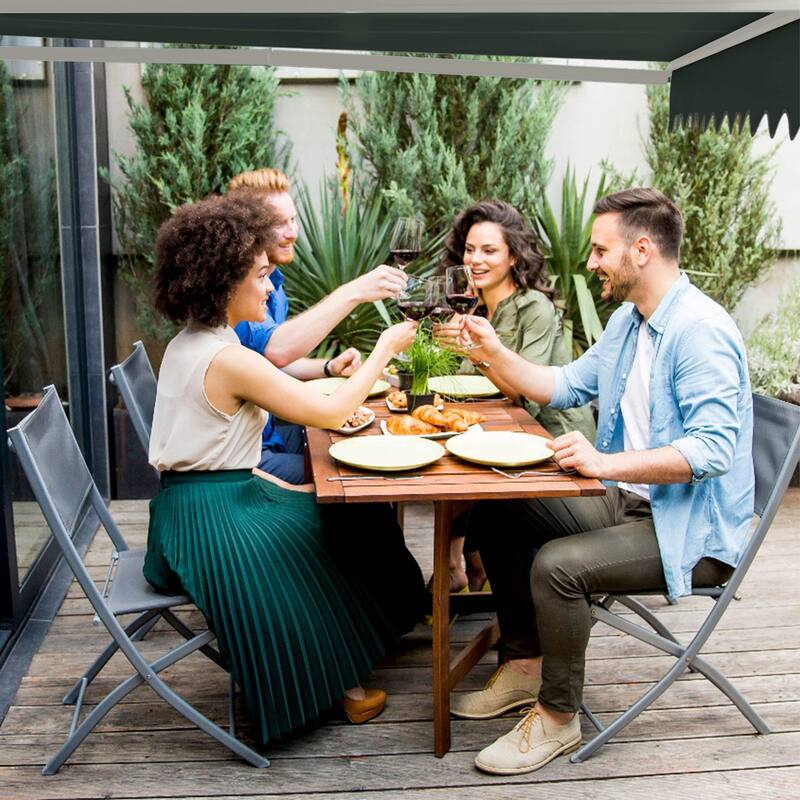 ALEKO Caribbean Manual Retractable Patio Awning - White Frame - Forest Green - 10 x 8 Feet
