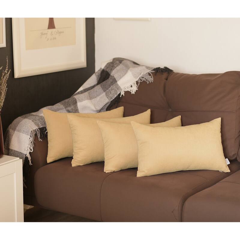Solid-color Decorative Lumbar Throw Pillow Covers (Set of 4) - Beige