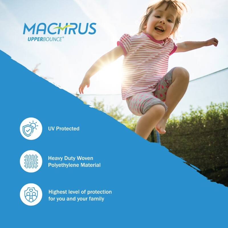 Machrus Upper Bounce Trampoline Top Ring Enclosure Set including Net, 4 Poles, Caps & Foam Sleeves - Fits 12ft Round Trampoline