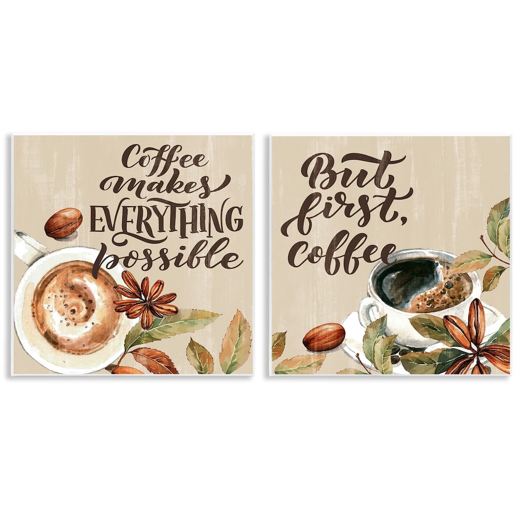 Stupell Morning Coffee Classic Phrases Wall Plaque Art Design By Kim Allen (Set of 2)