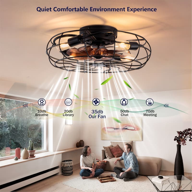 19" Ceiling Fan Light with 6 Speed Remote 8 Blade Reversible DC Motor