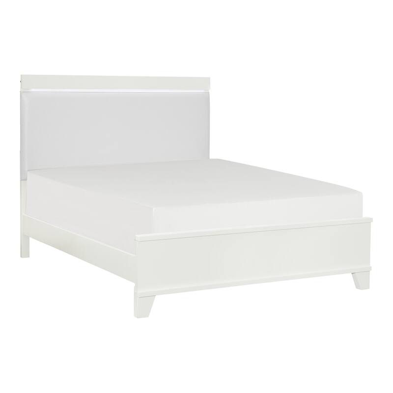 Modern Queen Bed with LED Lighting & Faux Leather Headboard - Kerren Collection.