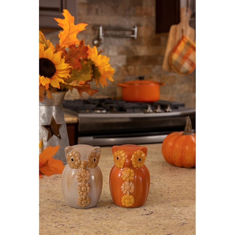 Dolomite Multicolor Harvest Owl Salt and Pepper Shakers Set