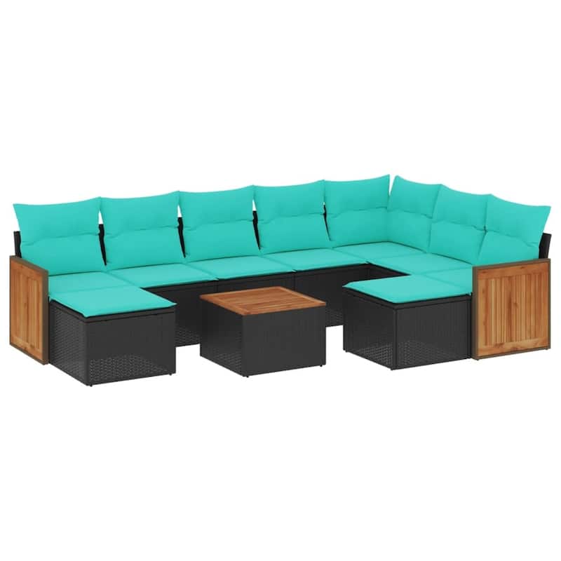 vidaXL 9 Piece Patio Sofa Set with Cushions Black Poly Rattan