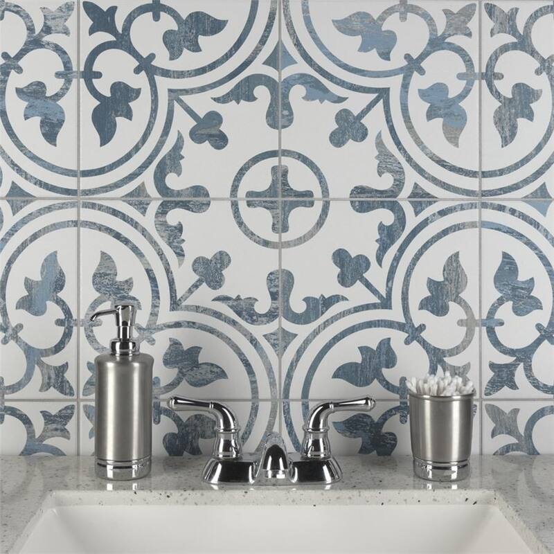 Merola Tile Cassis Arte Blue 9-3/4" x 9-3/4" Porcelain Floor and Wall Tile
