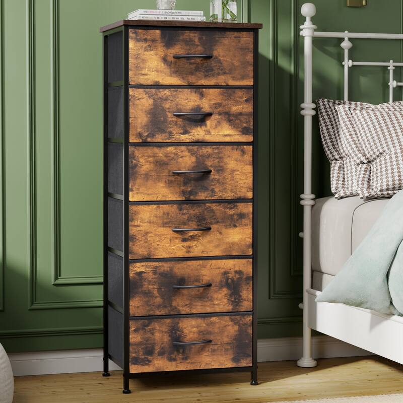 Crestlive Products 6 Drawers Vertical Dresser Storage Tower with Wood Top - Rustic Brown, 1PC - 6-drawer