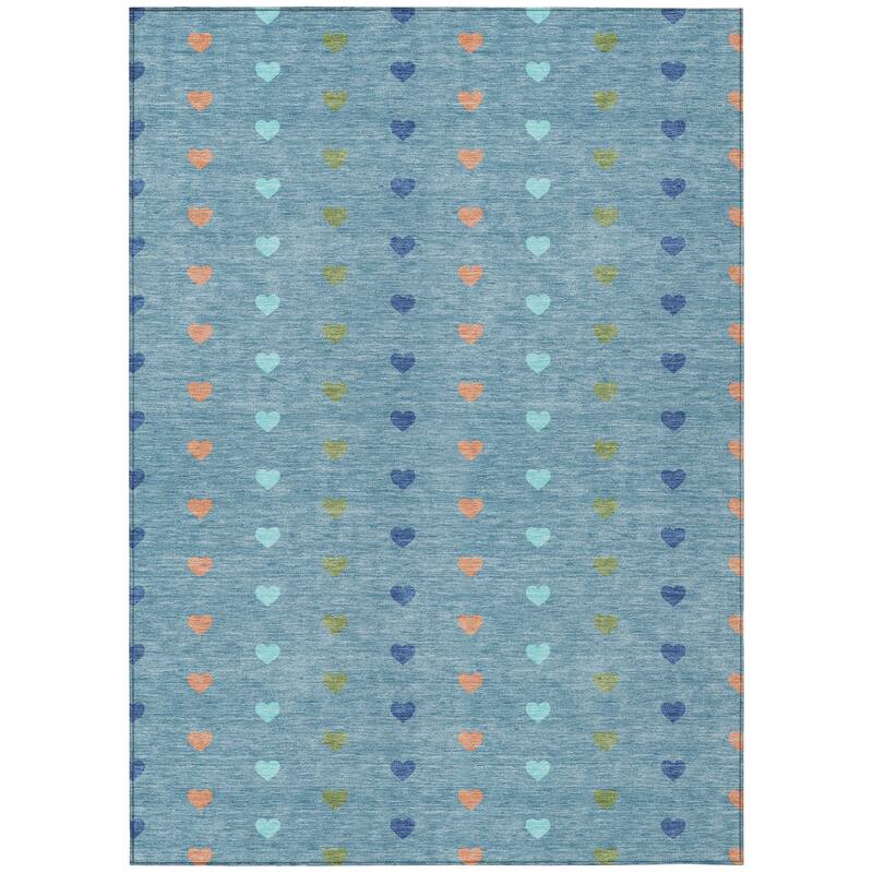 Machine Washable Indoor/ Outdoor Modern Hearts Chantille Rug