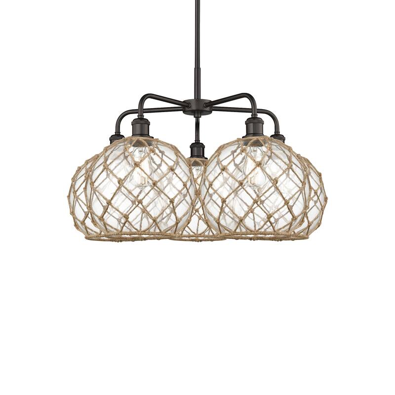 Innovations Lighting 516-5CR-18-29 Farmhouse Rope Chandelier Farmhouse - Oil Rubbed Bronze / Clear Glass with Brown Rope