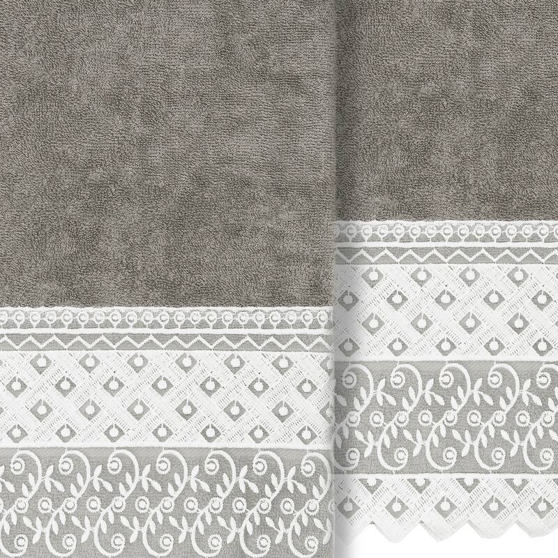 Authentic Hotel and Spa Turkish Cotton Aiden 2PC White Lace Embellished Bath Towel Set