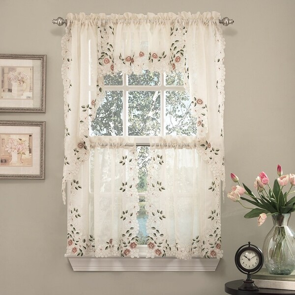 Sweet Home Collection Rosemary Linen Embroidered Kitchen Curtains