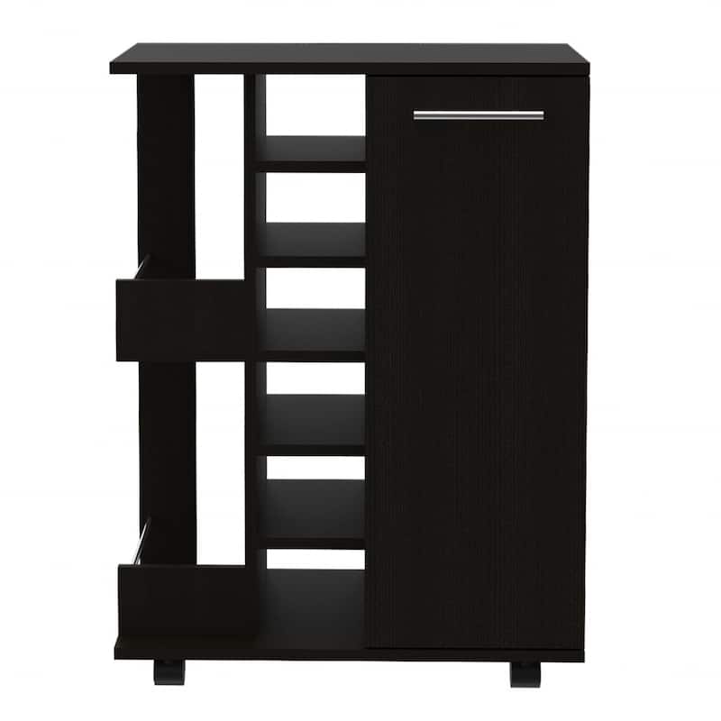 HomeRoots Black Rolling Bar Cart With Wine Storage - 23.70 in. x 32.40 in. x 14.80 in.