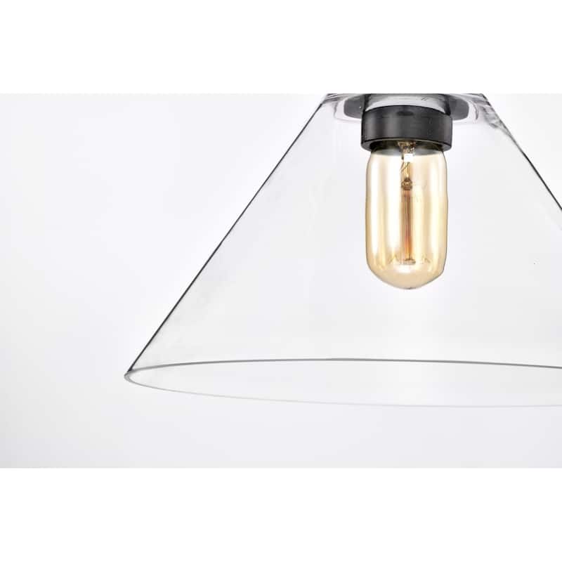 Matte Black 1-Light 12 in. Modern Pendant with Clear Cone Glass Shade