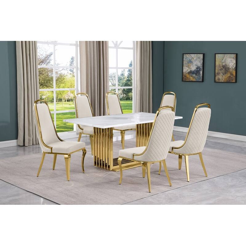 Best Quality Furniture D310/1-SC310-7 Dining Set with 68" White Marble Top