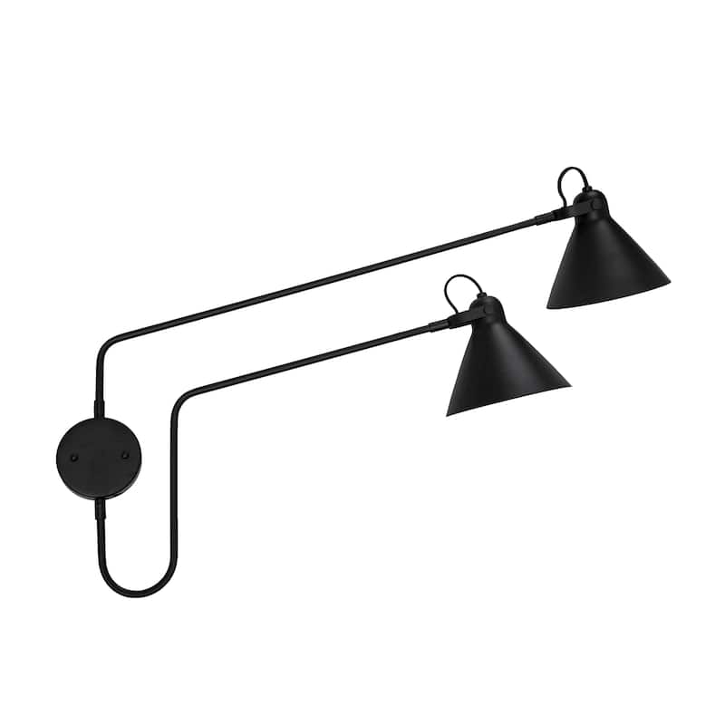 Metal Articulating Wall Sconce with 2 Lights - 63.3"L x 7.8"W x 22.4"H - 63.3"L x 7.8"W x 22.4"H - Black