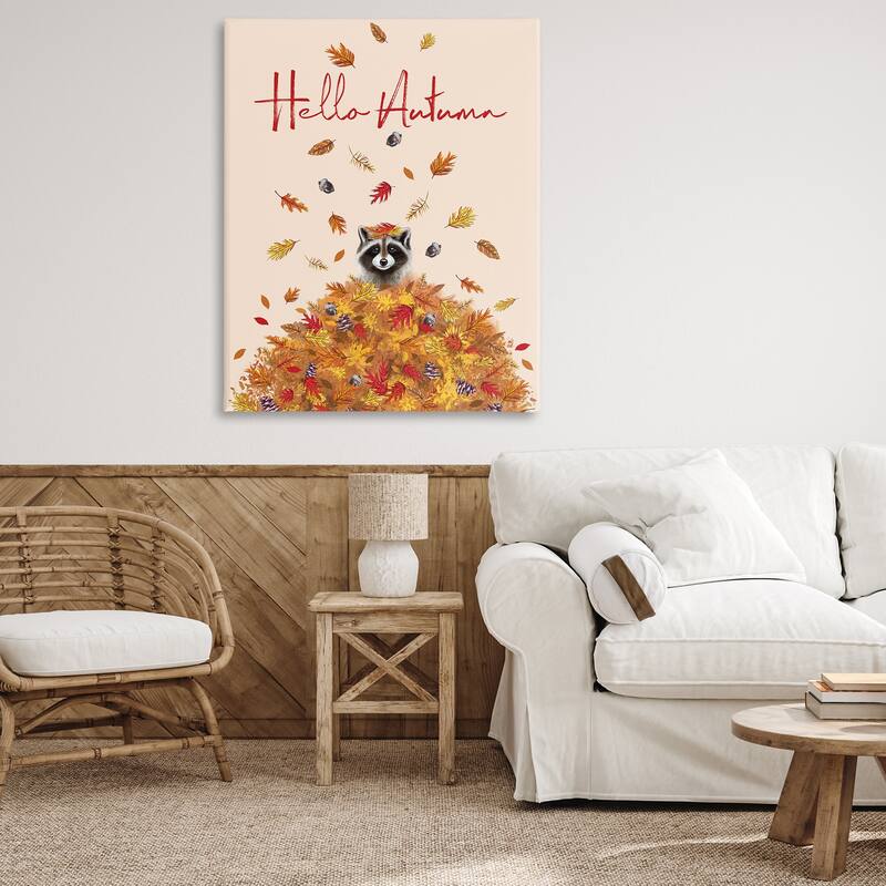 Stupell Hello Autumn Raccoon Canvas Wall Art Design By Elizabeth Tyndall