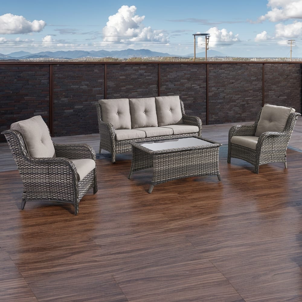 Pocassy 4-Piece Outdoor Sofa Patio Chair with Coffee Table