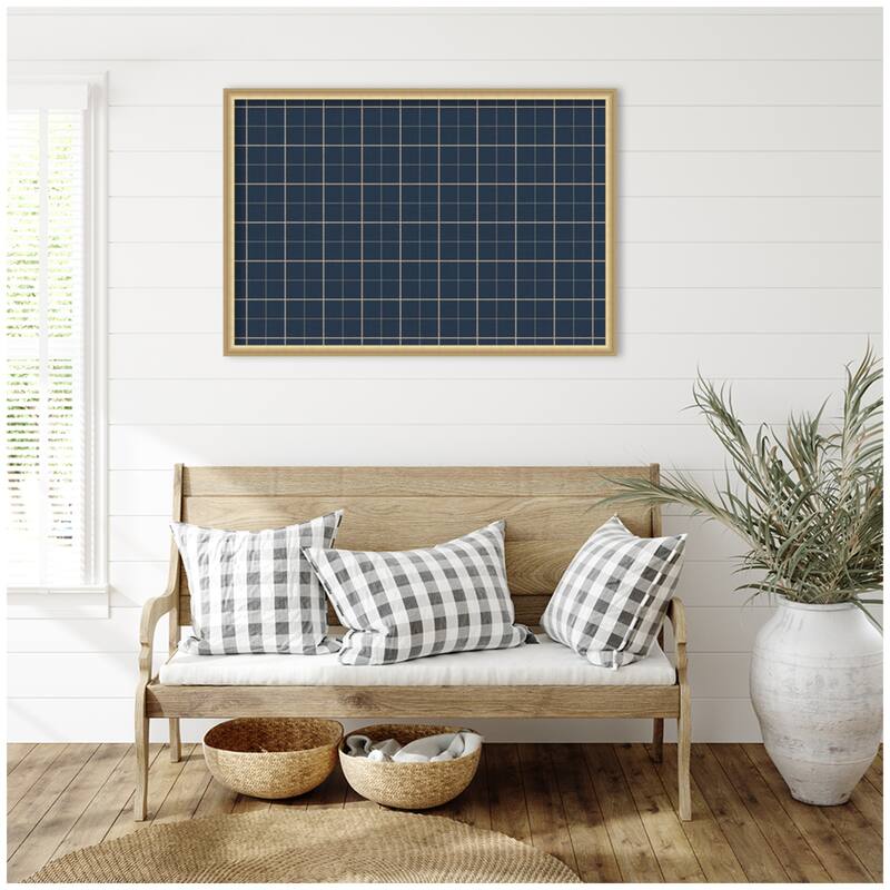 Kate and Laurel Framed Fabric Pinboard Navy Blue Plaid Wall Organization