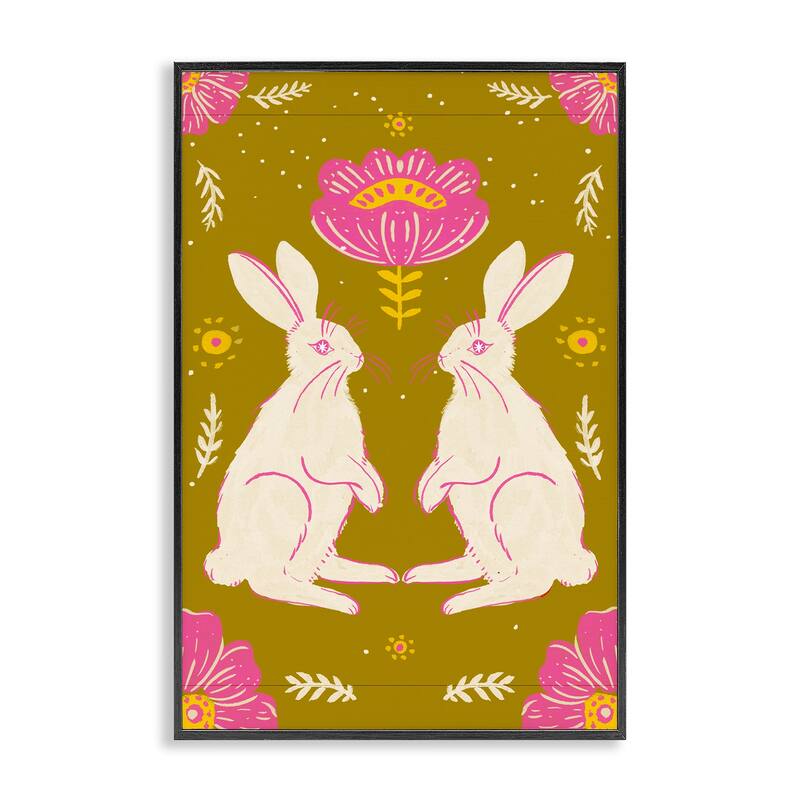 Stupell Mirrored Spring Bunnies Framed Giclee Art Design By Hannah Moren - 12 x 18 - Black