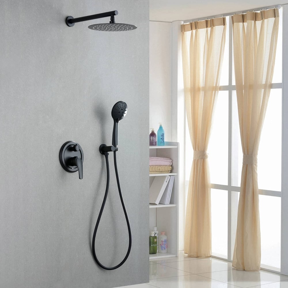 Wall Mounted Shower Faucet With 5-Mode Sprayer Hand Shower Rainfall Shower System Set With 10 Inch Rain Shower Head