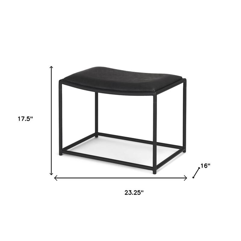 HomeRoots 23" Black Metal and Genuine Leather Footstool