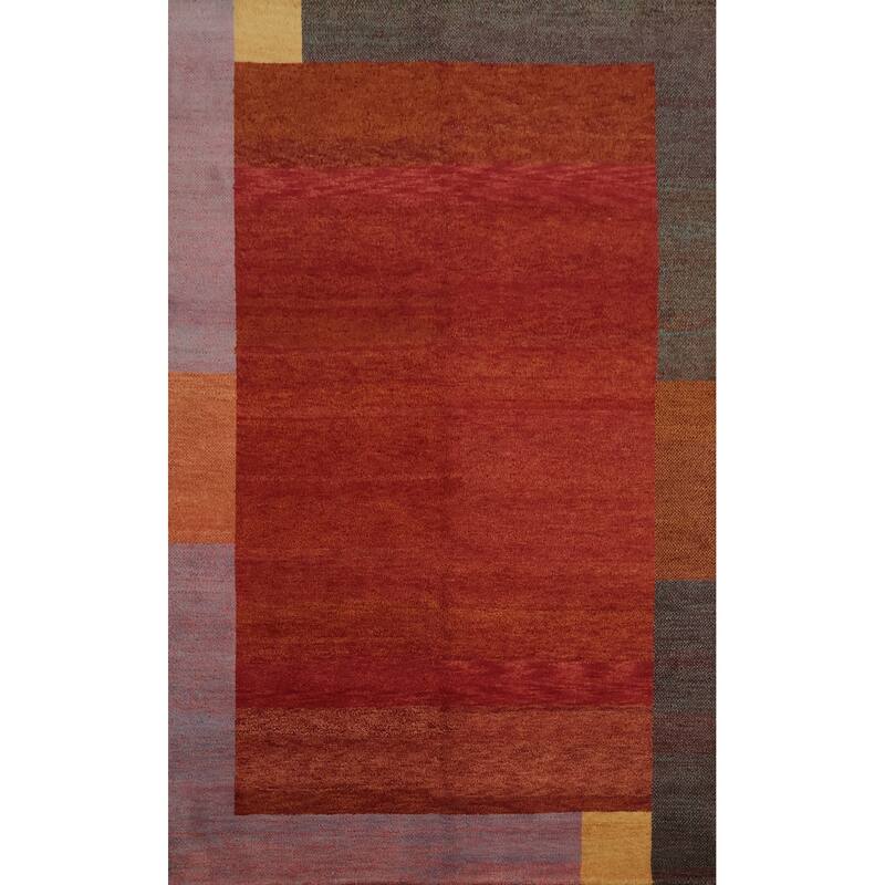 Hand Knotted Oriental 100% Wool Carpet Modern Geometric Oranges & Rust Gabbeh Area Rug - 9' 8'' X 6' 5''